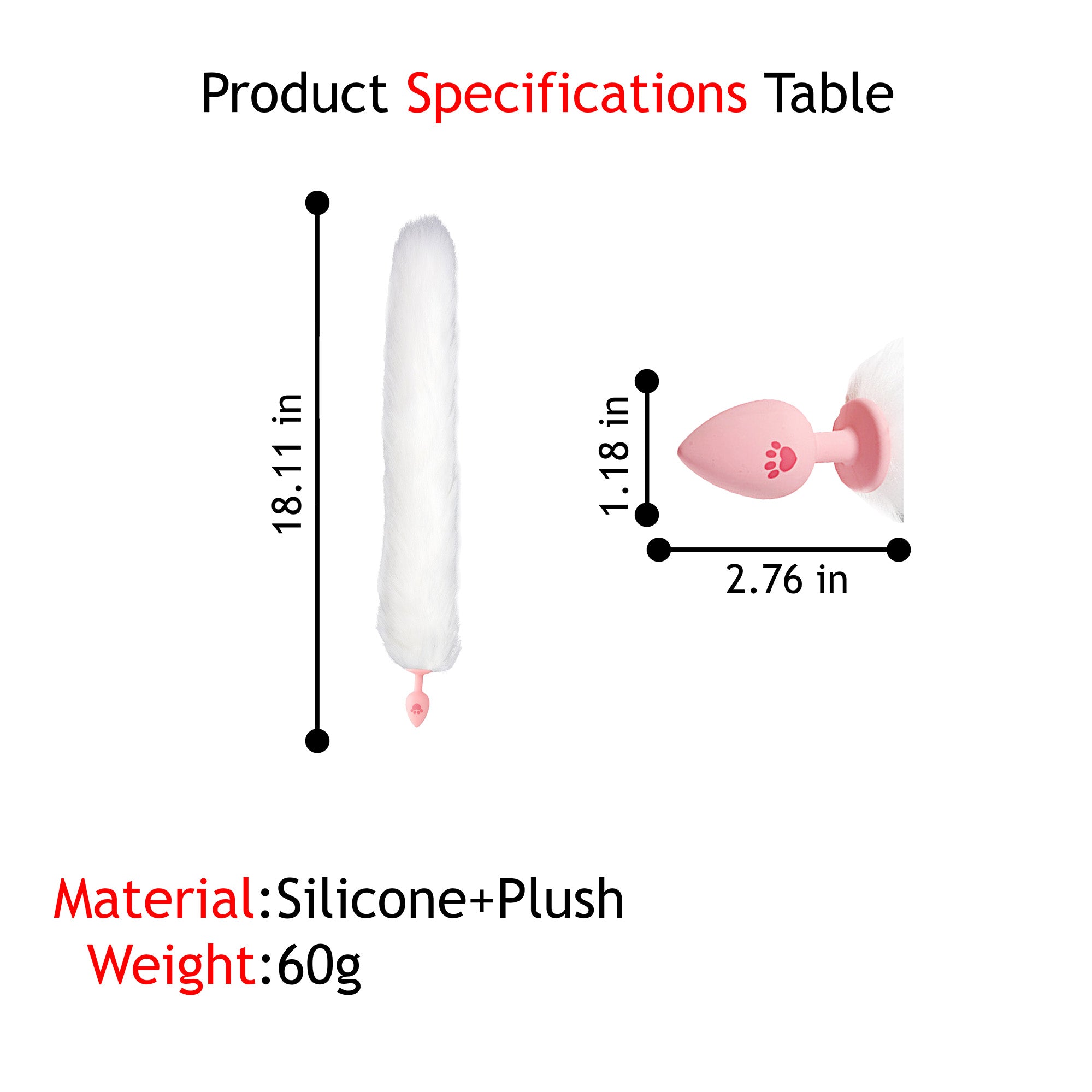 Pink Kitty Paws Plush Long Tail Butt Plug