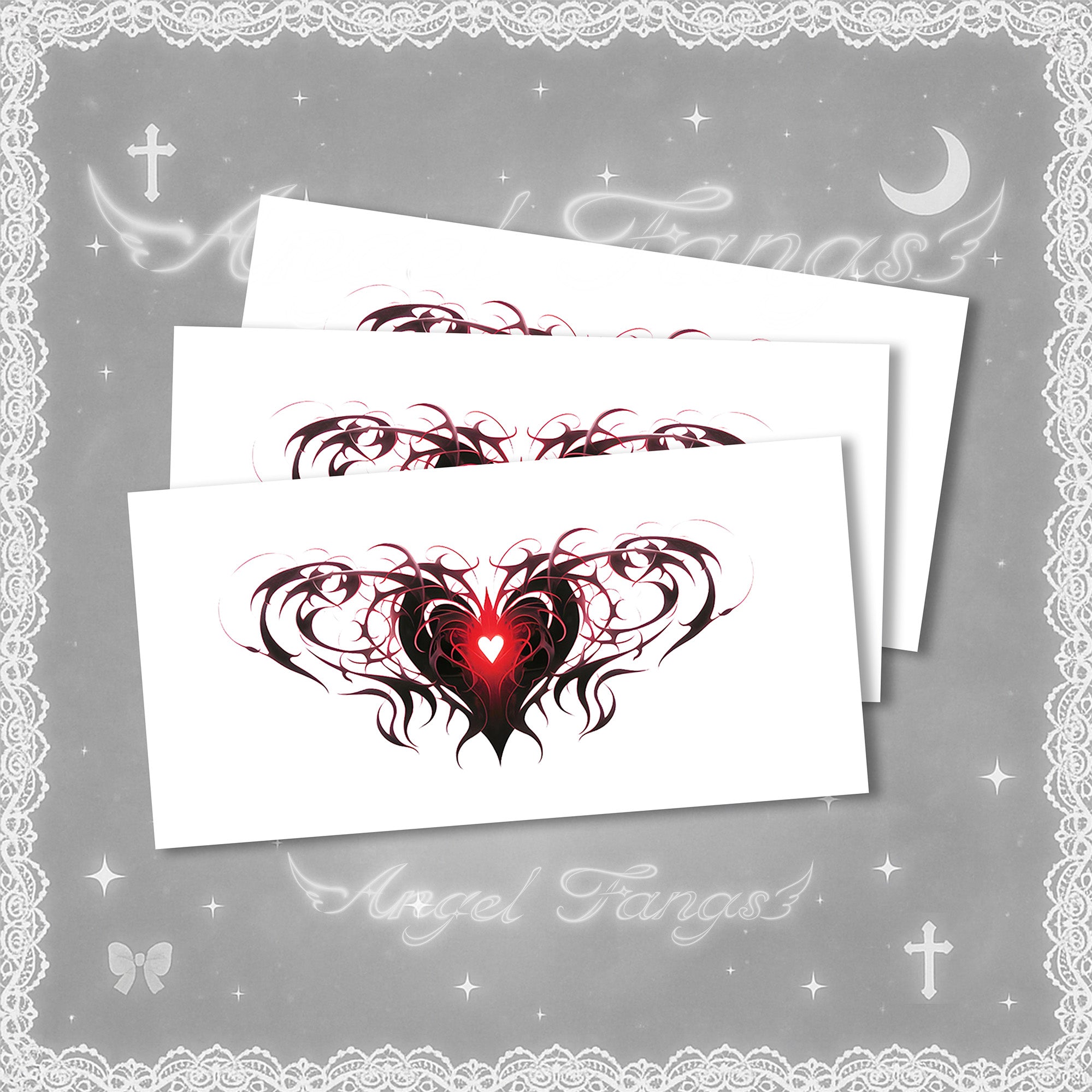 Succubus Heart Black and Red Tattoo Sticker - 2 Pcs