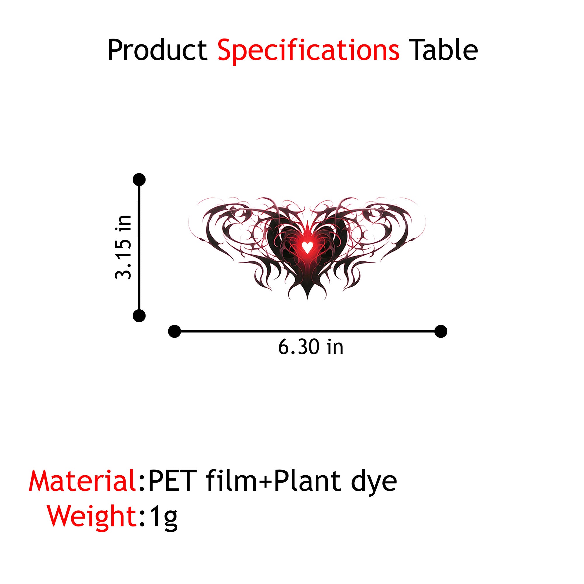Succubus Heart Black and Red Tattoo Sticker - 2 Pcs
