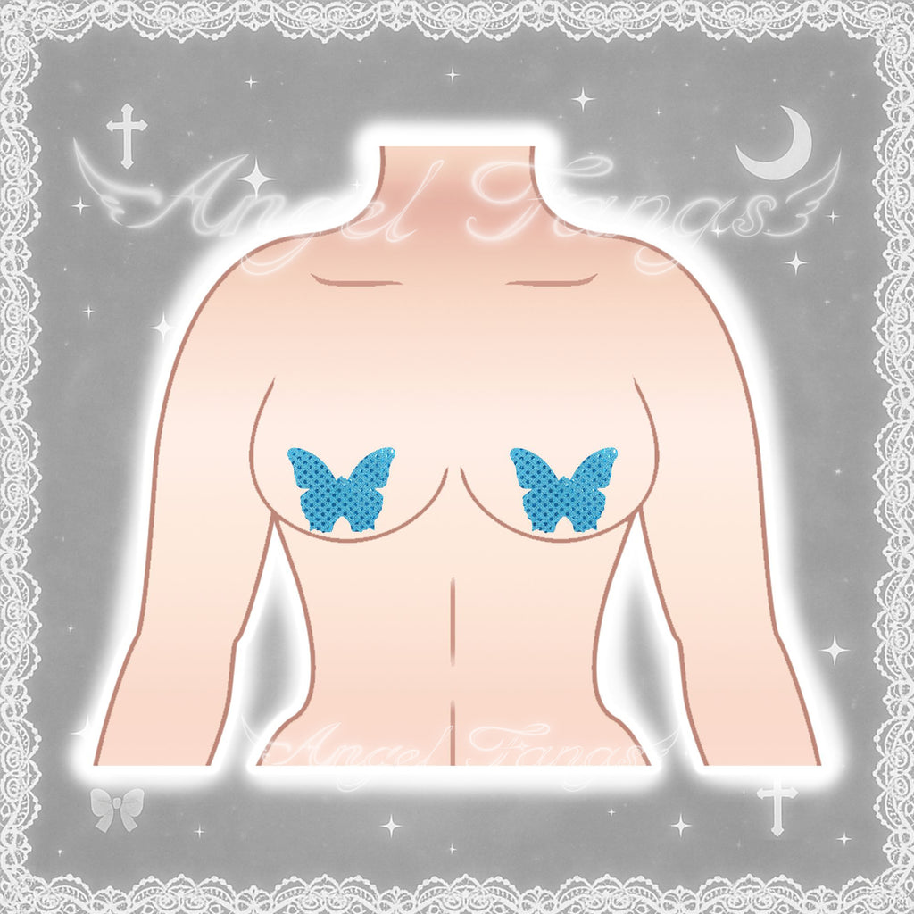 Blue Butterfly Diamond Nipple Covers Sticker Pair