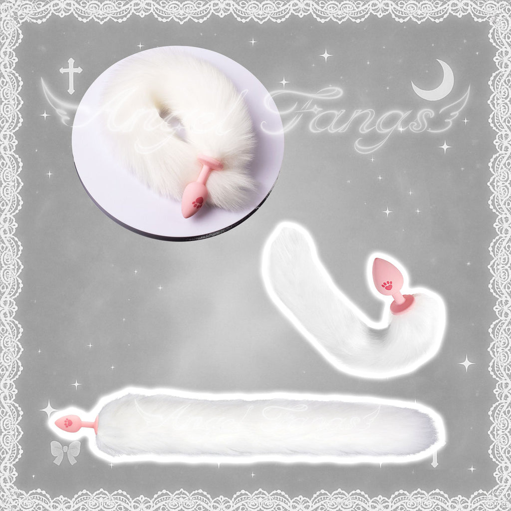 Pink Kitty Paws Plush Long Tail Butt Plug