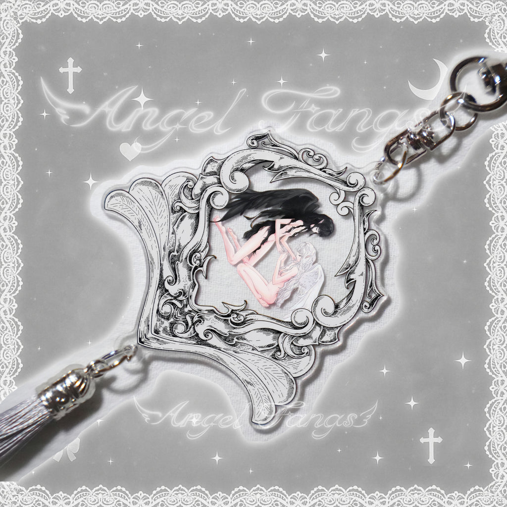 Angel & Demon Encounter Acrylic Pendant with Gothic Frame & Tassel