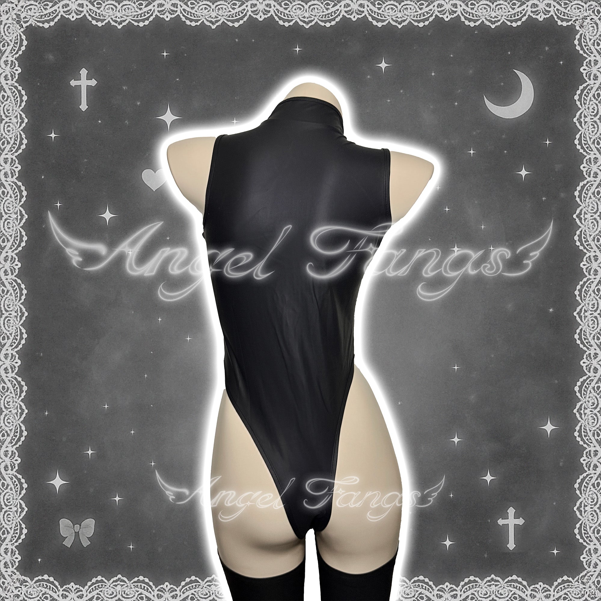 Leather Dominant Cat Set – High-Cut Bodysuit with Mask, Whip & Over-the-Knee Stockings