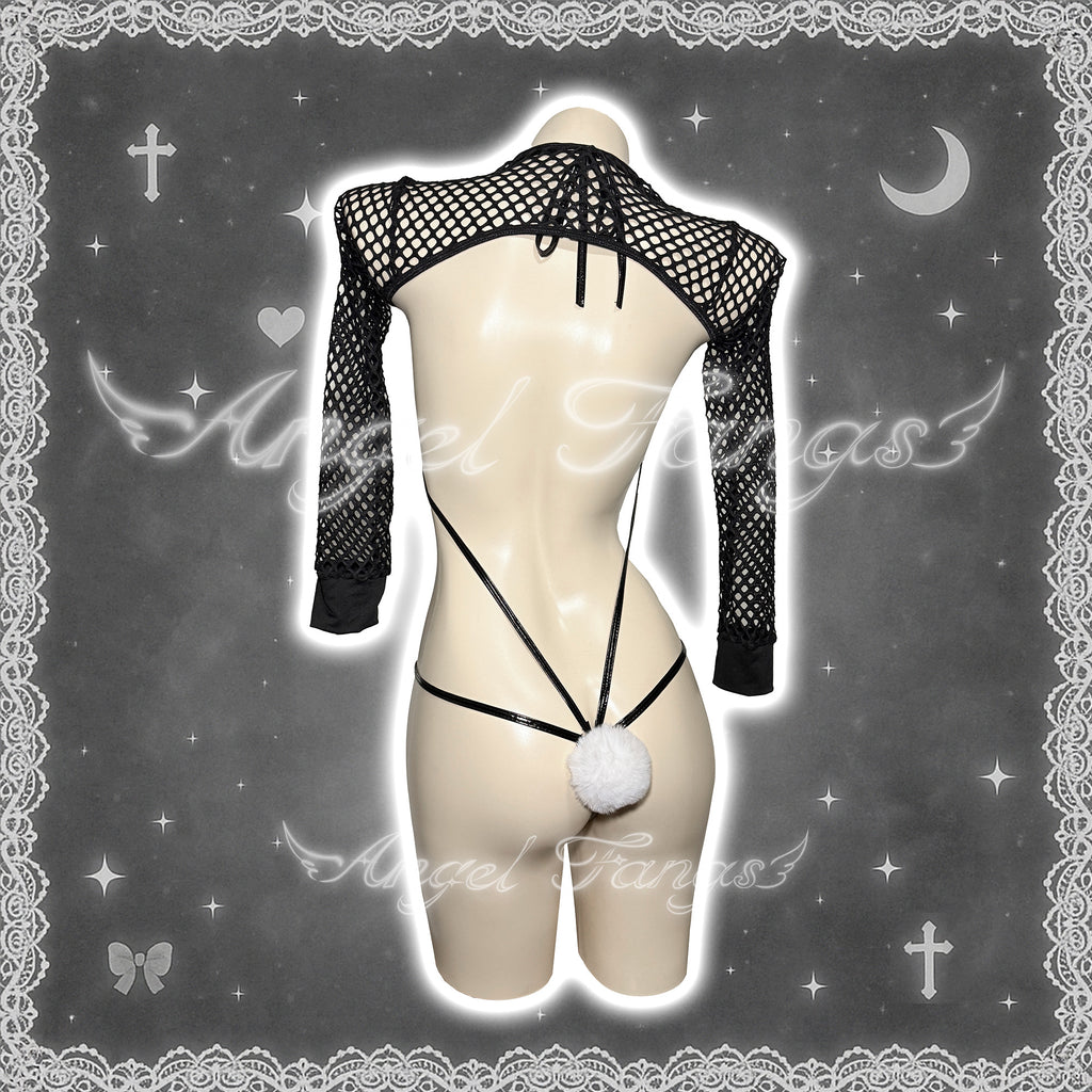 Wild Desire Set– Black Strappy Bikini with Mesh Overlay & Mesh Sleeve Top