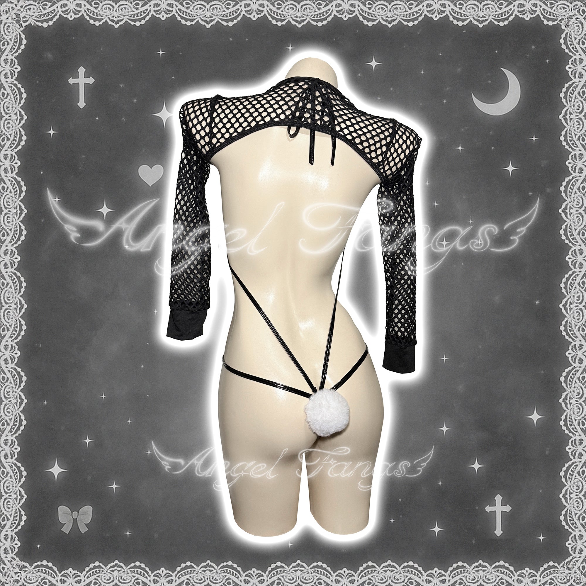 Wild Desire Set– Black Strappy Bikini with Mesh Overlay & Mesh Sleeve Top